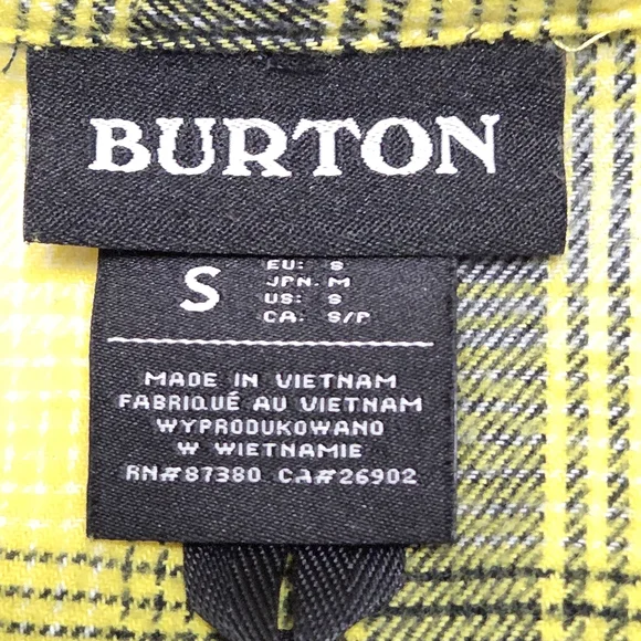 Burton Brighton Flannel Shirt Yellow Black Plaid Organic Cotton Small S - Picture 3 of 9